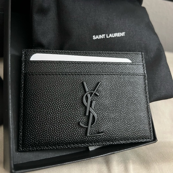 NEW in box. YSL Saint Laurent Black on Black grained leather cardholder - Picture 2 of 7